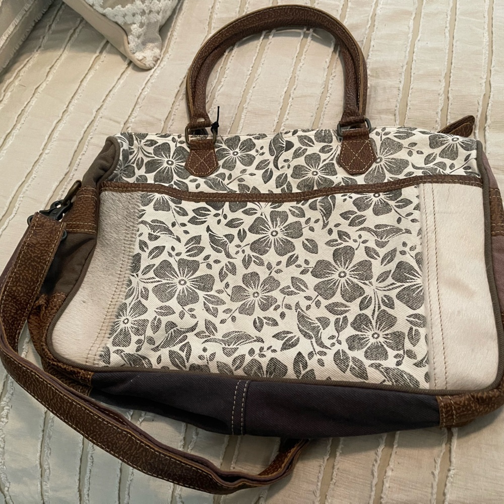 Myra Bag Floral Patterned Brown and Cream Tote